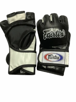 MUAY THAI MMA GLOVES FAIRTEX ULTIMATE COMBAT OPEN THUMB FGV12 - BLACK / WHITE