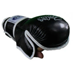 MUAY THAI MMA GLOVES FAIRTEX DOUBLE WRIST WRAP CLOSURE FGV15 - BLACK