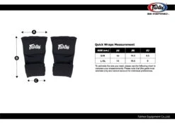 FAIRTEX QUICK MUAY THAI BOXING HAND WRAPS - BLACK -Fairtex sizechart